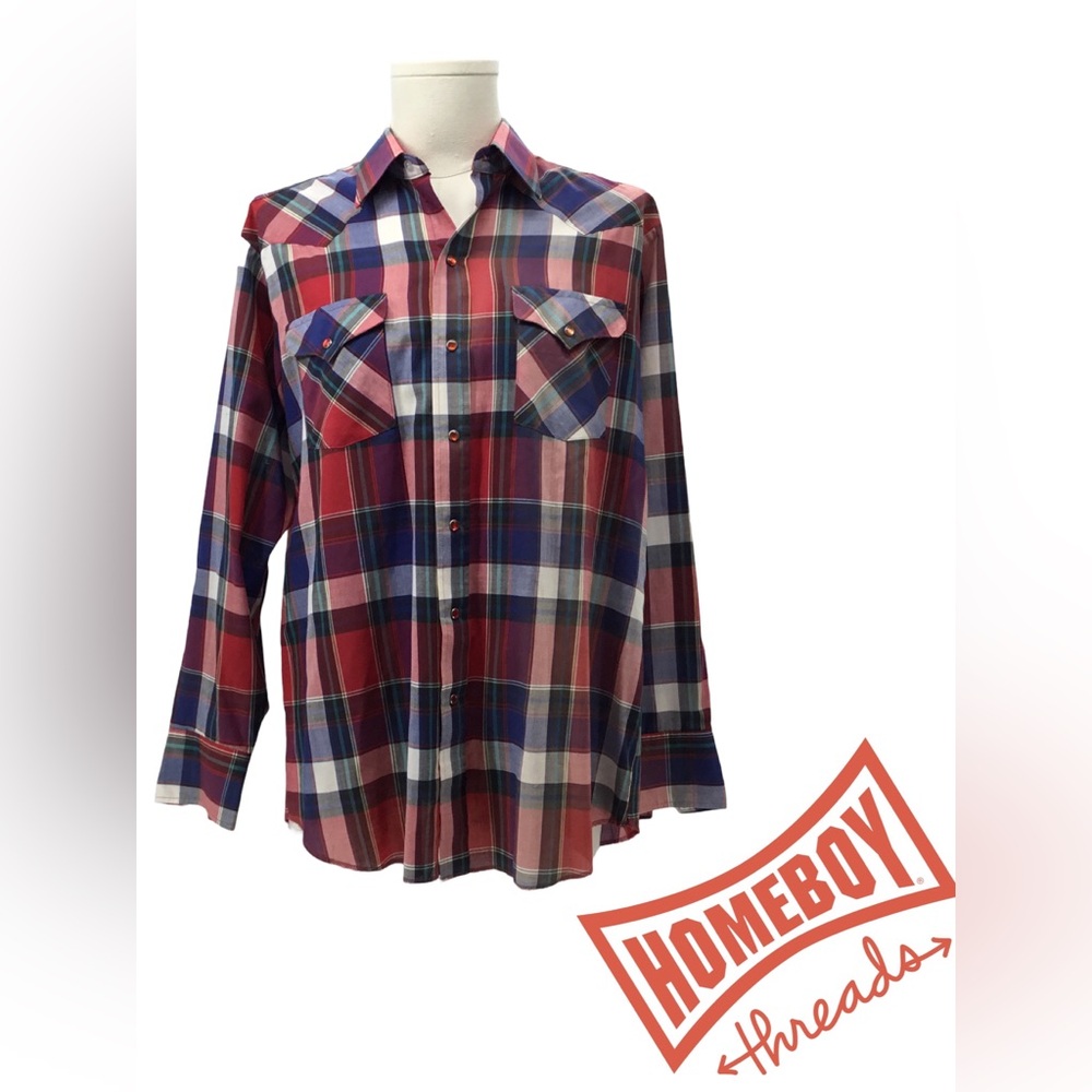 Panhandle Slim Red and Blue Casual Button Down Shirt